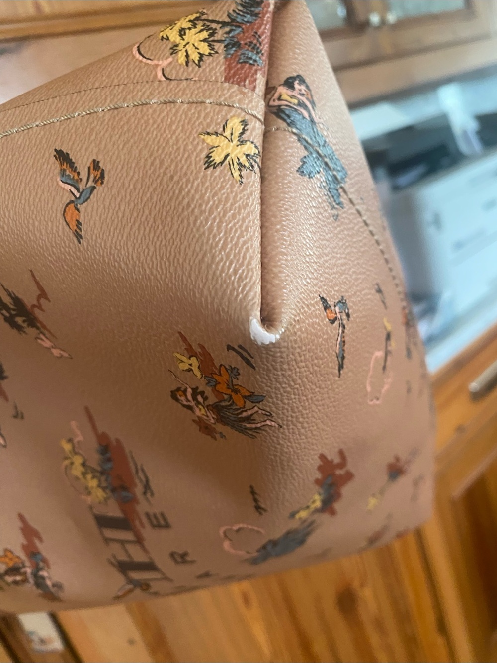 Coach Pink Tan Tropical Print Leather Tote - Picture 6 of 16